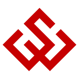 Red interlocking square/diamond logo on a black background, forming a geometric motif.